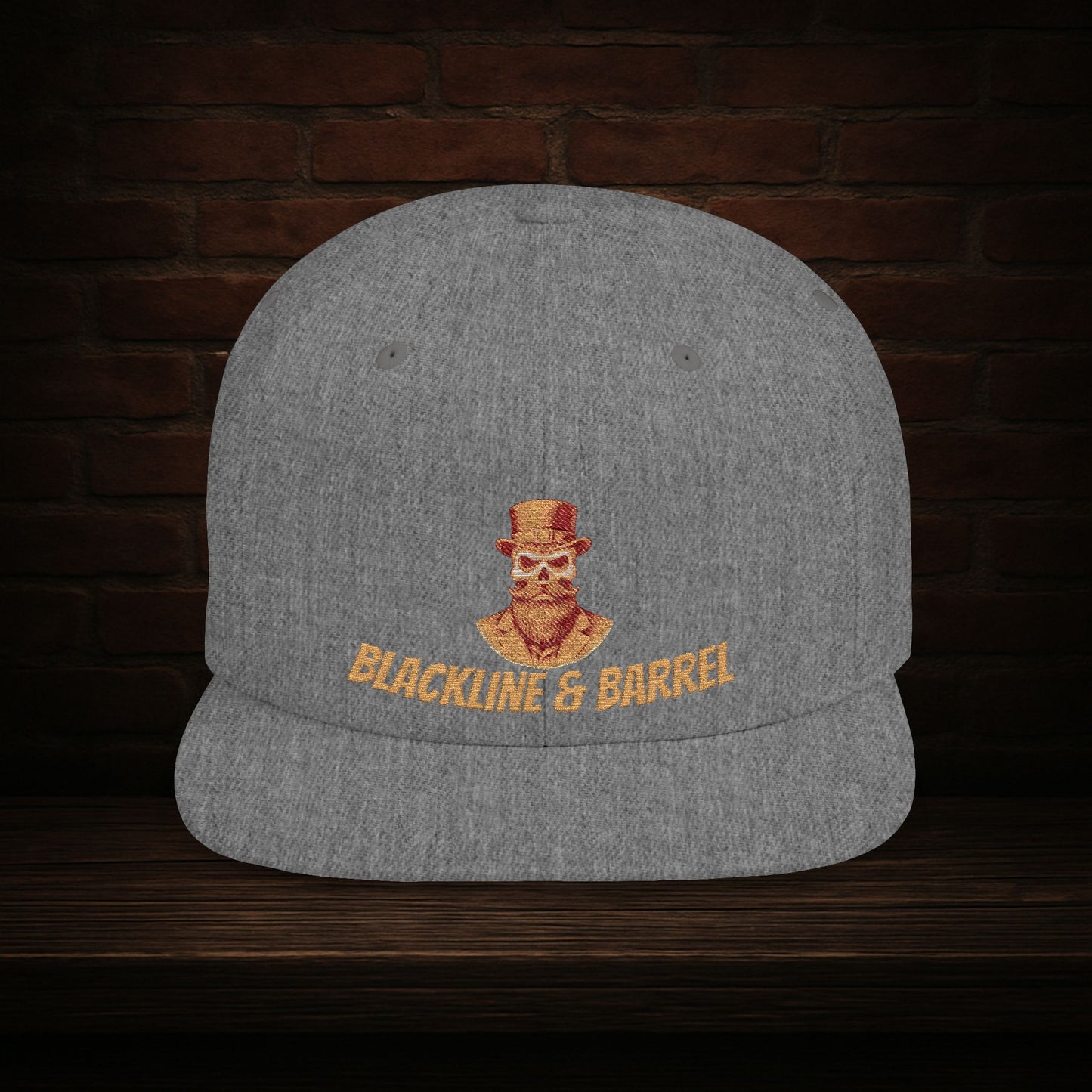 Blackline and Barrel Flat Brim Hat, Embroidered for the Bearded and Bold