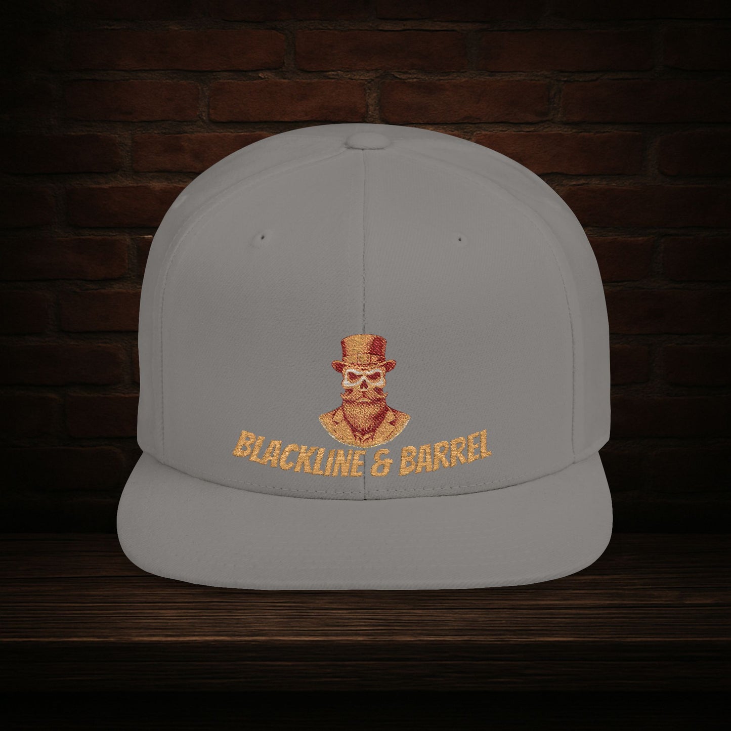 Blackline and Barrel Flat Brim Hat, Embroidered for the Bearded and Bold
