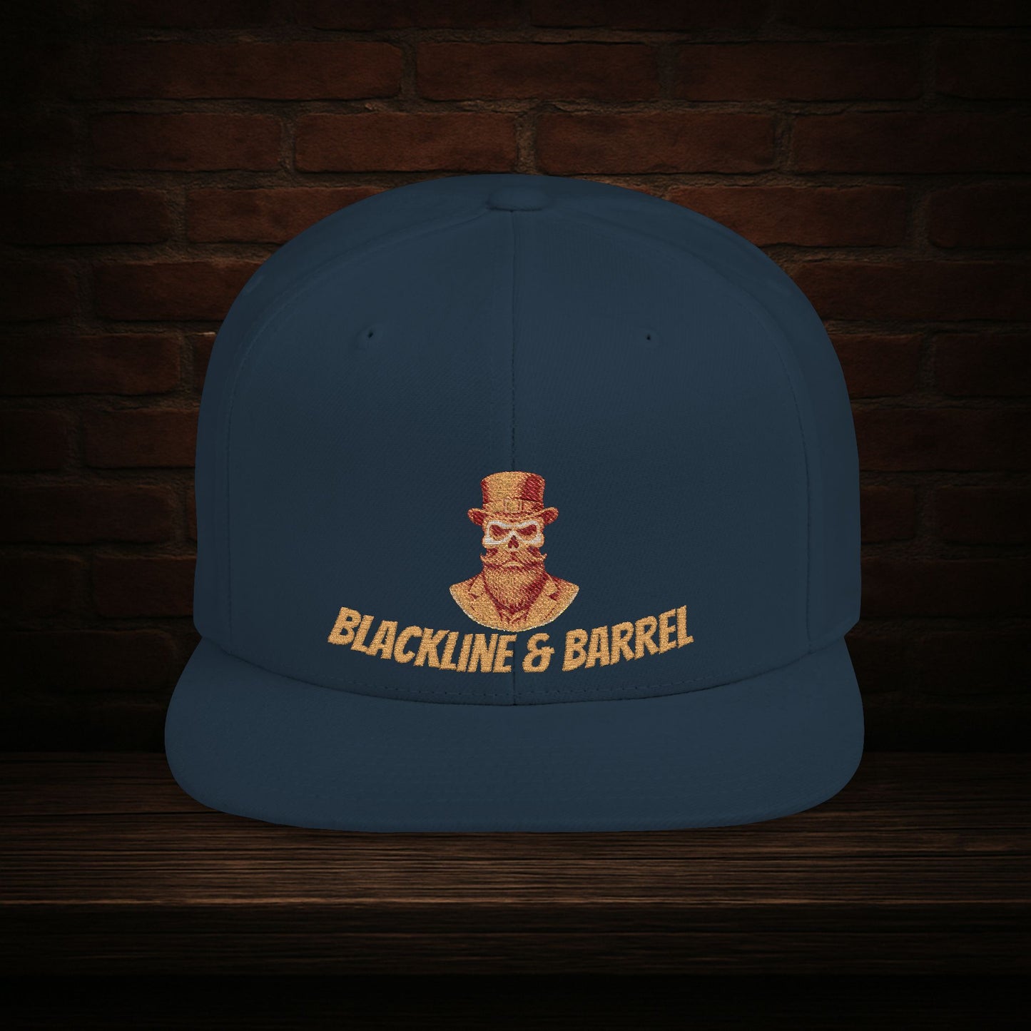 Blackline and Barrel Flat Brim Hat, Embroidered for the Bearded and Bold