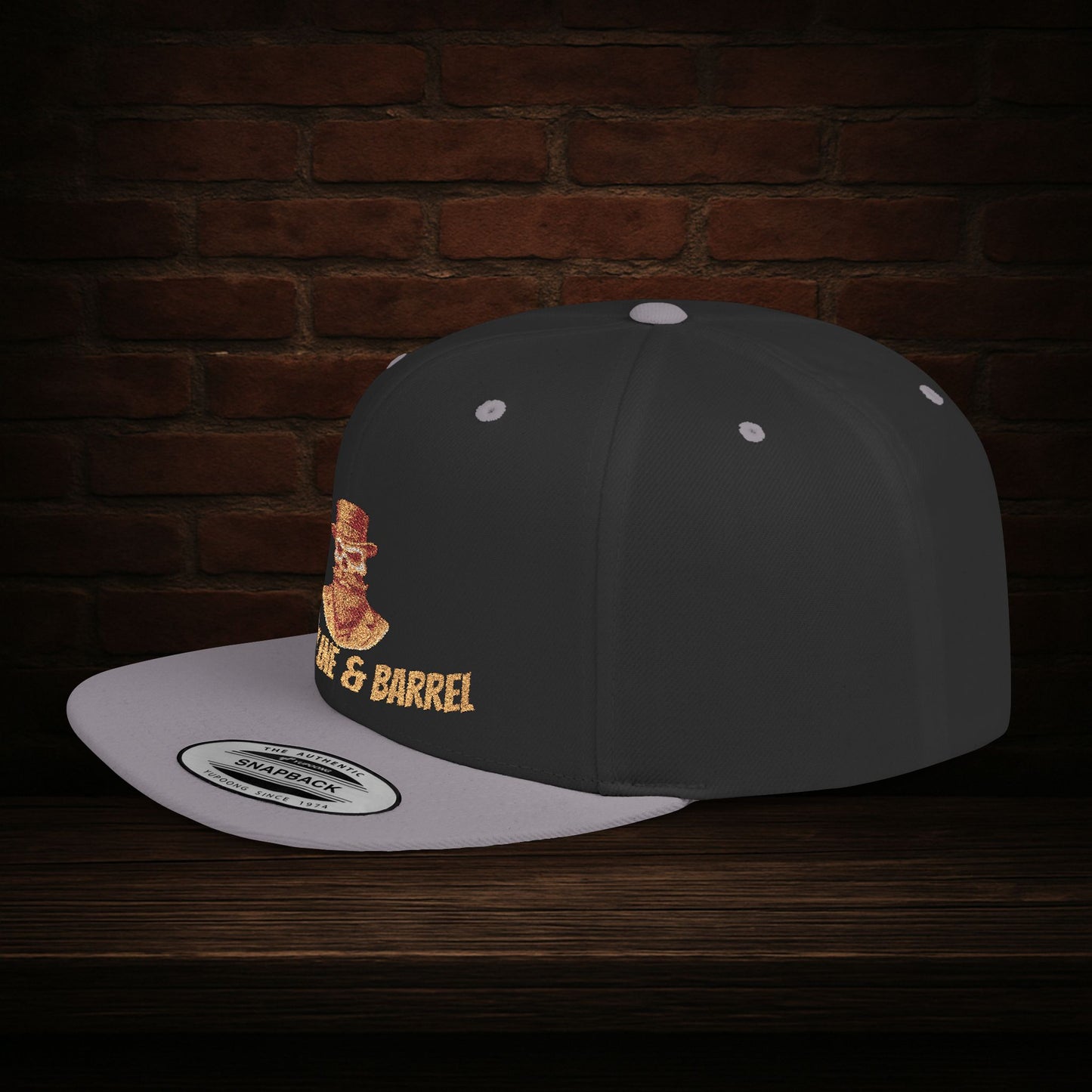 Blackline and Barrel Flat Brim Hat, Embroidered for the Bearded and Bold