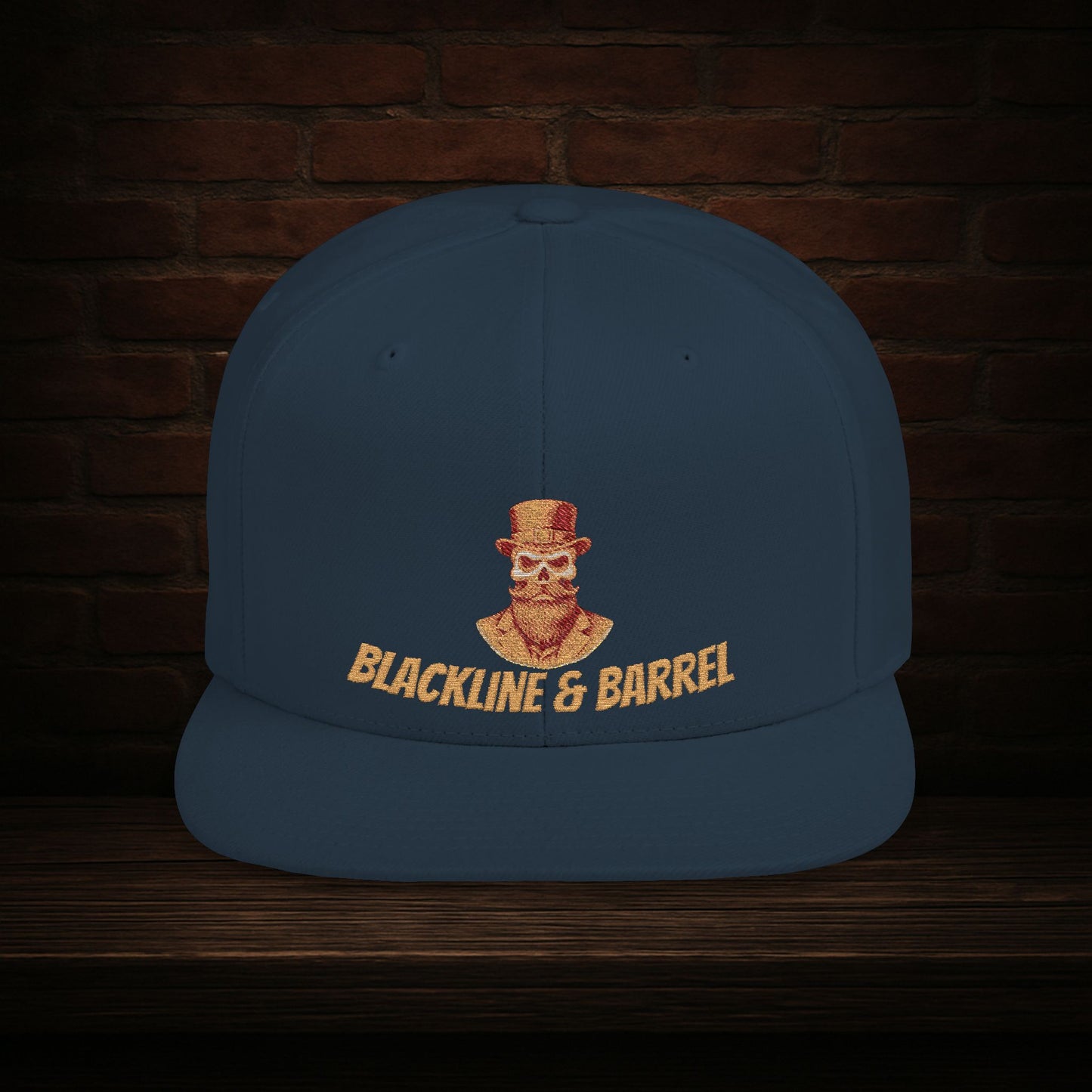 Blackline and Barrel Flat Brim Hat, Embroidered for the Bearded and Bold