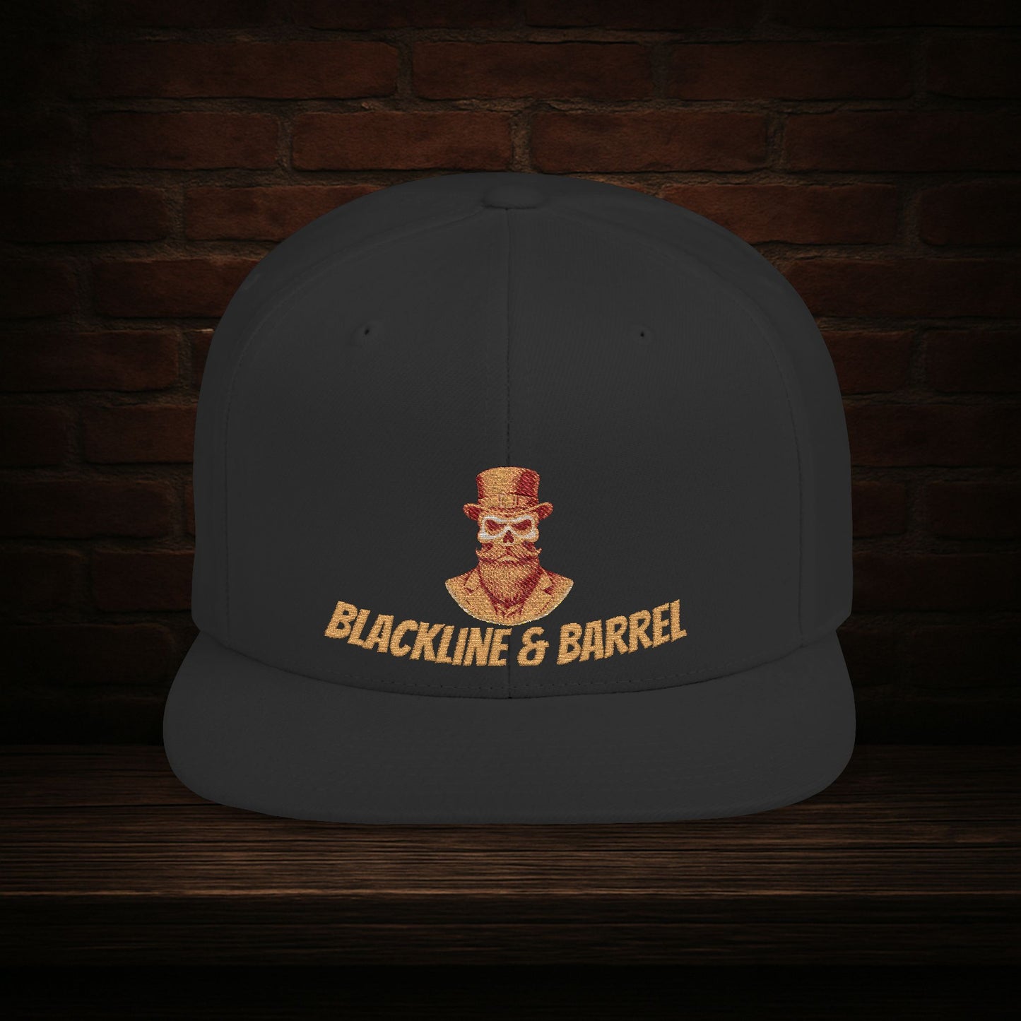 Blackline and Barrel Flat Brim Hat, Embroidered for the Bearded and Bold
