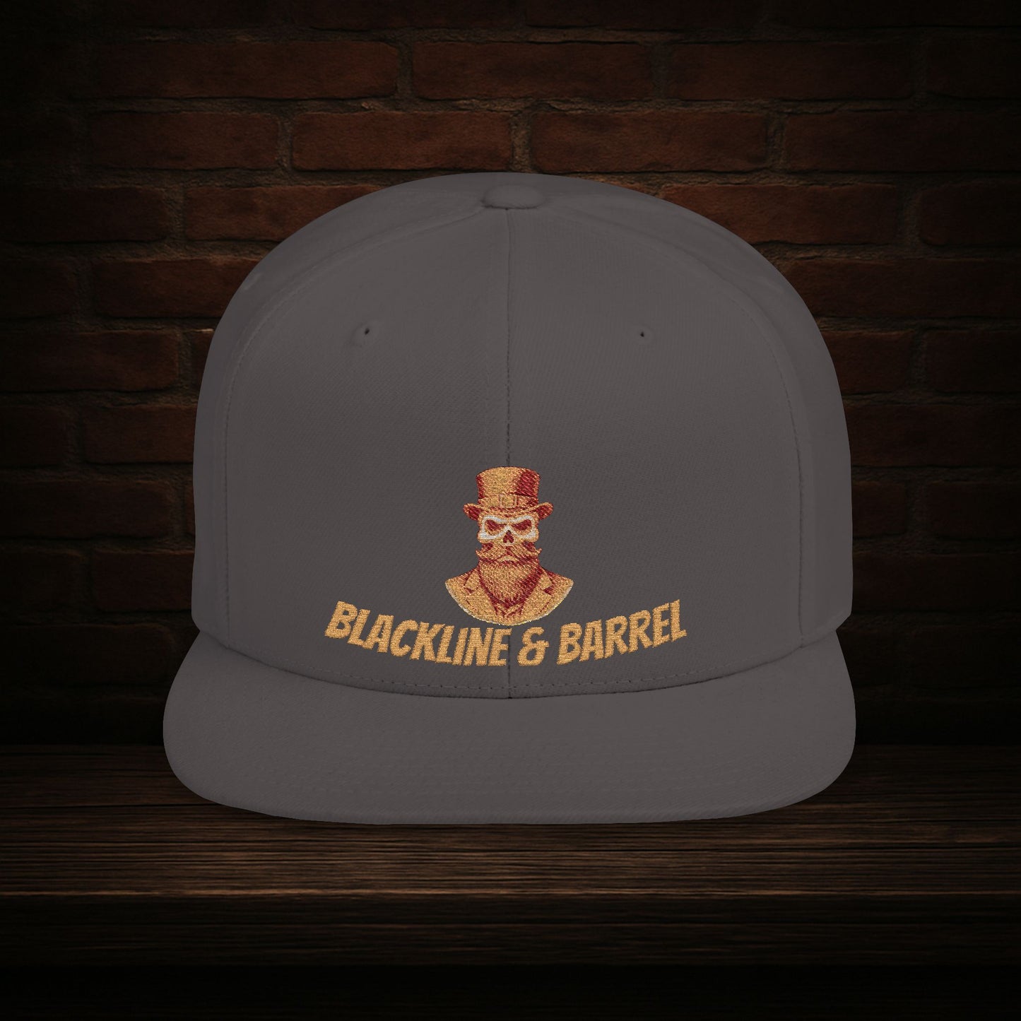 Blackline and Barrel Flat Brim Hat, Embroidered for the Bearded and Bold