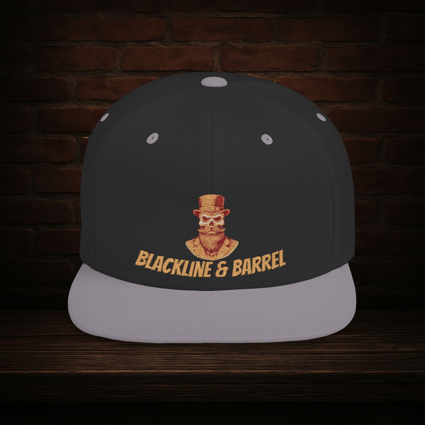 Blackline and Barrel Flat Brim Hat, Embroidered for the Bearded and Bold