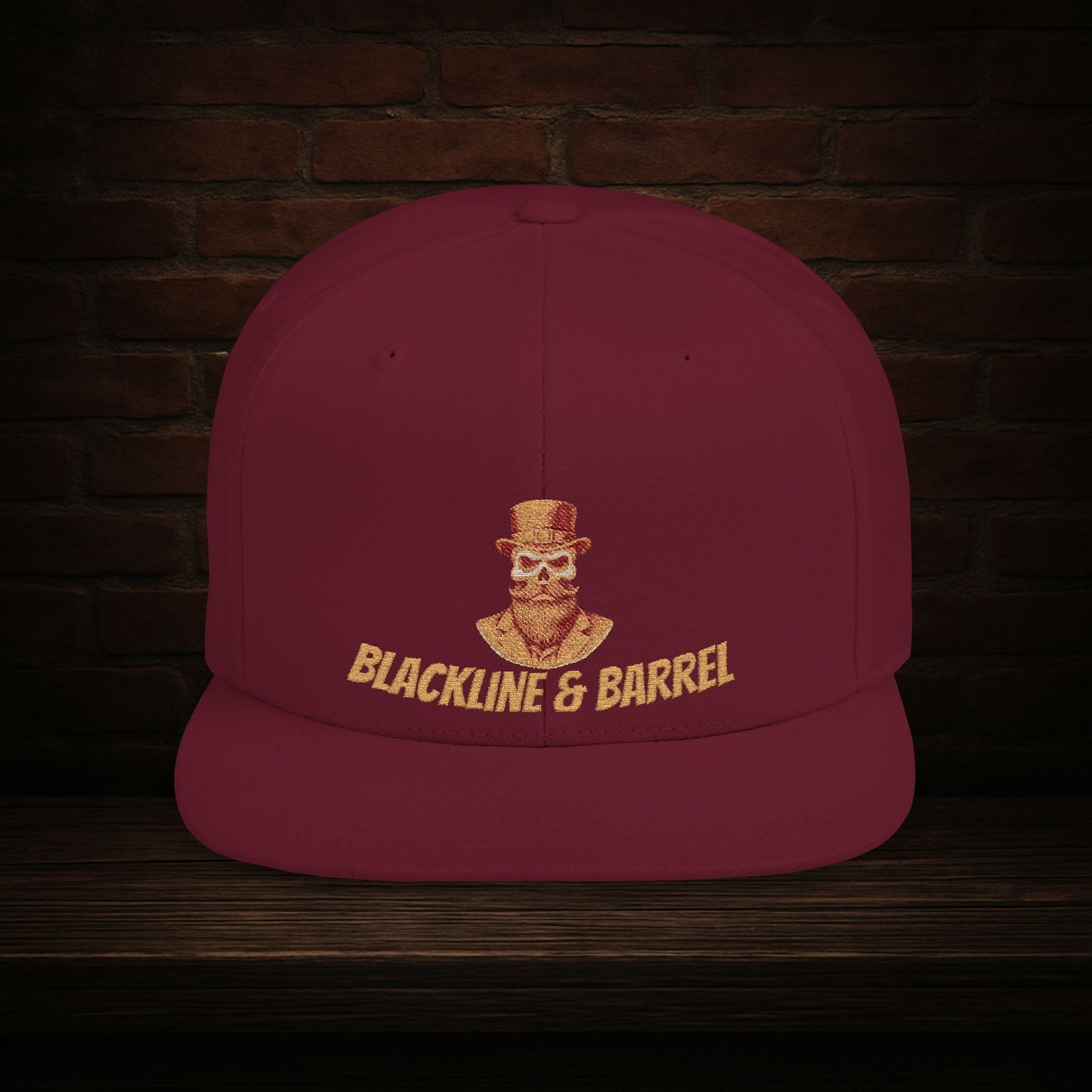 Blackline and Barrel Flat Brim Hat, Embroidered for the Bearded and Bold